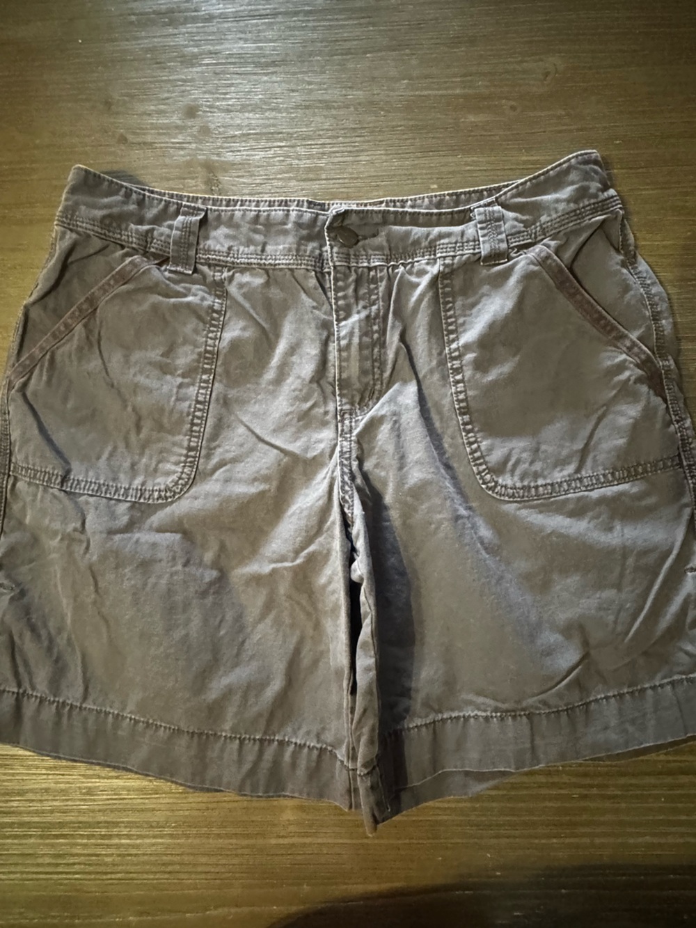 Casual Relaxed Fit 8 inch Washed Brown Utility Shorts